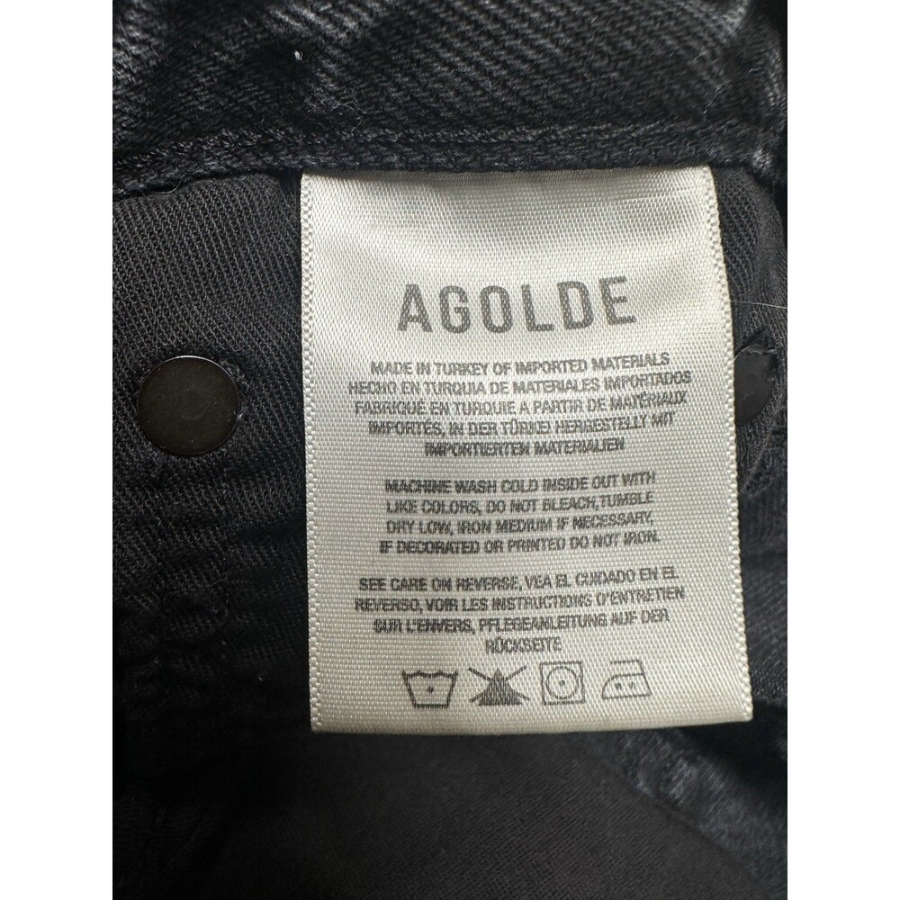 Agolde Jeans Women Size 27 Lana Cropped In Rhyme Black Denim Button Fly Distress - Picture 14 of 16